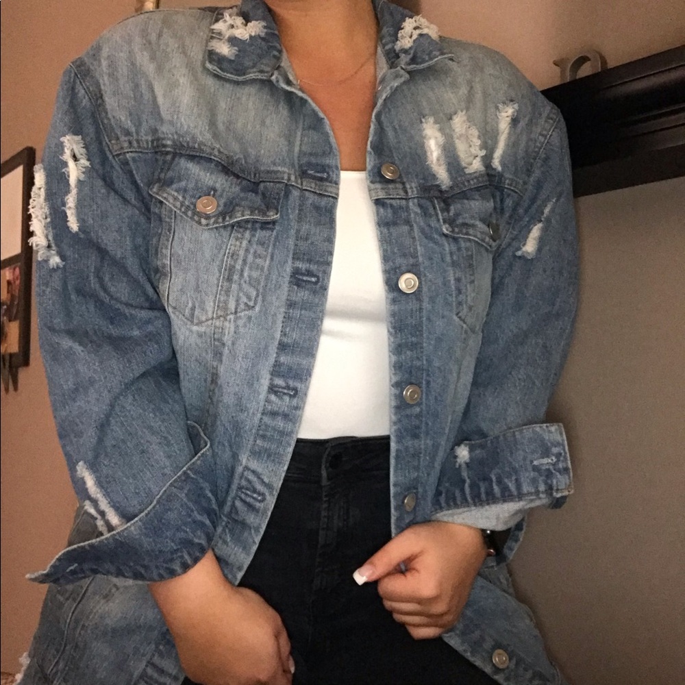 Love Tree oversized Distressed Denim Jacket
